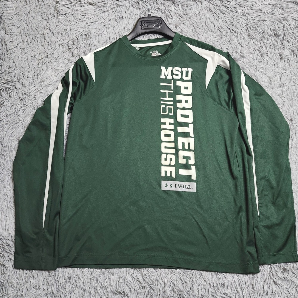 Under Armour HeatGear MSU Shirt Mens Size Medium Green Michigan State University